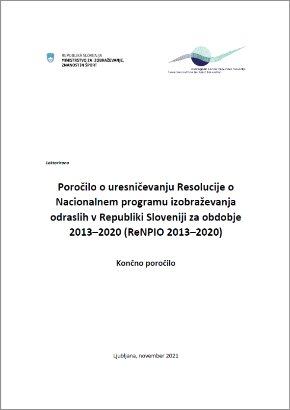 Naslovnica končnega poročila o uresničevanju ReNPIO 2013–2020.