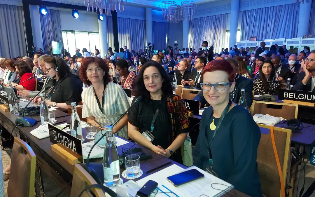 Photo of three Slovenian participants at the conference