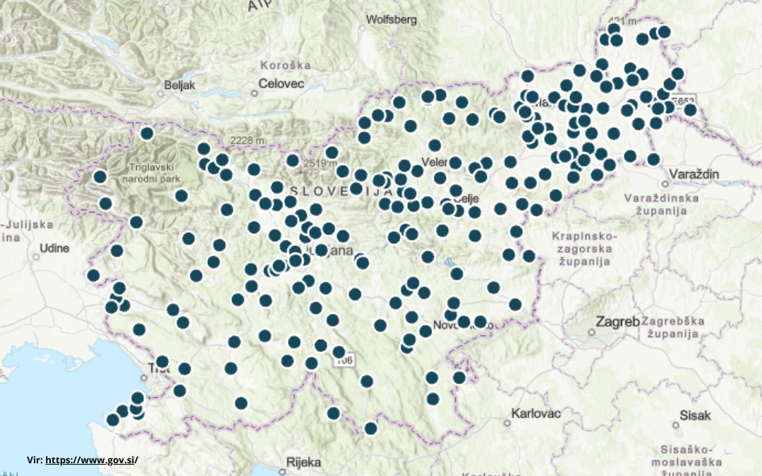 Zemljevid 222 digi info točk po Sloveniji.