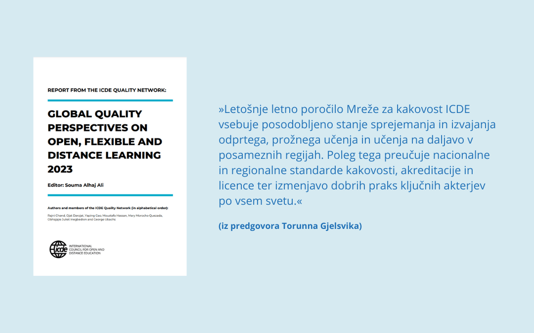 Porocilo_mreze_za_kakovost_ICDE-2023 Naslovnica in citat iz poročila mreže za kakovost ICDE za leto 2023.