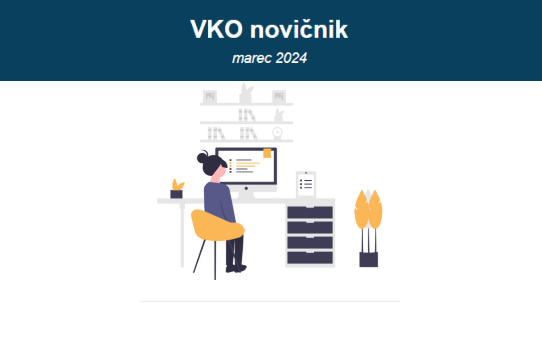 Pasica marčevske številke VKO novičnika 2024, na kateri je risba dekleta pred računalnikom.