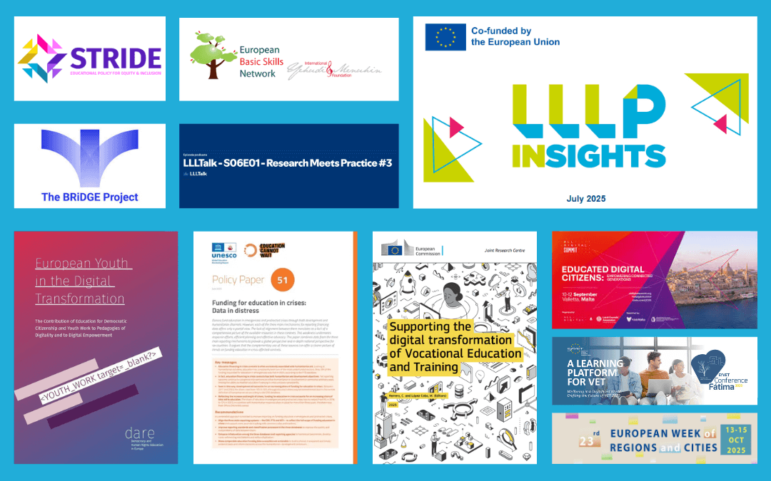 Logotip glasila LLLP Insights s slikami iz izbranih novic julijske številke za leto 2025.