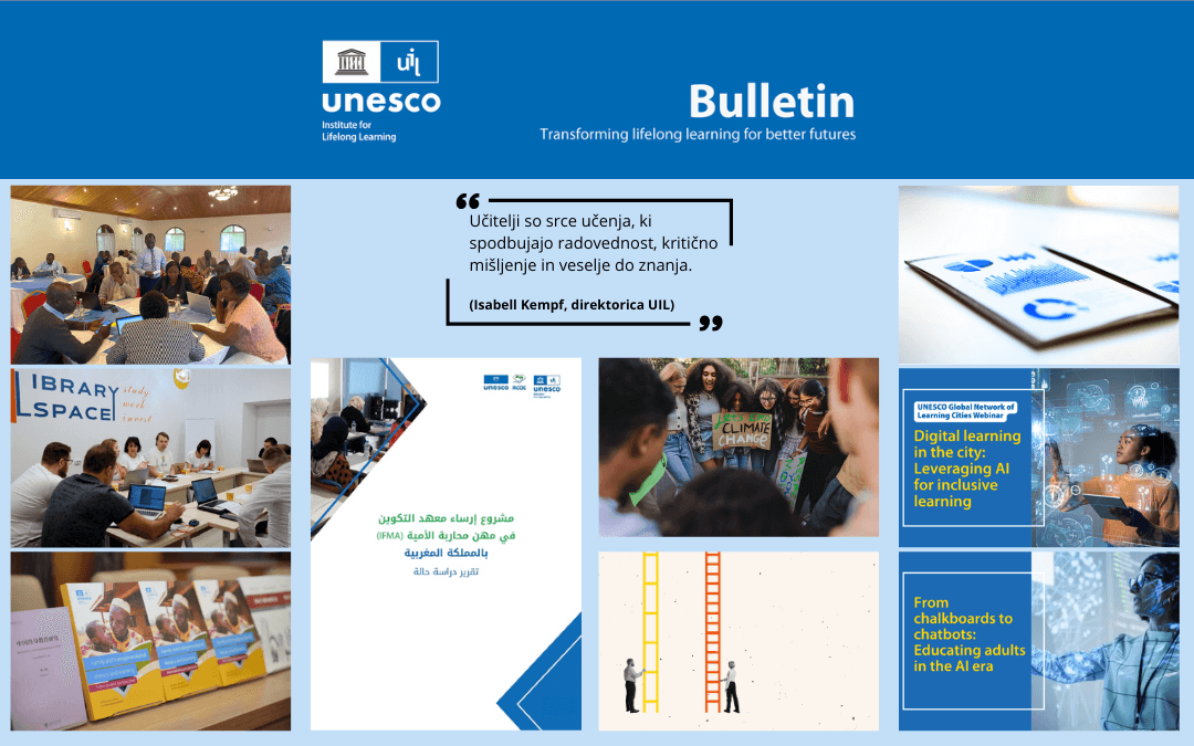 Kolaž fotografij, ki prikazuje vsebino avgustovske številke UIL Bulletin 2025.