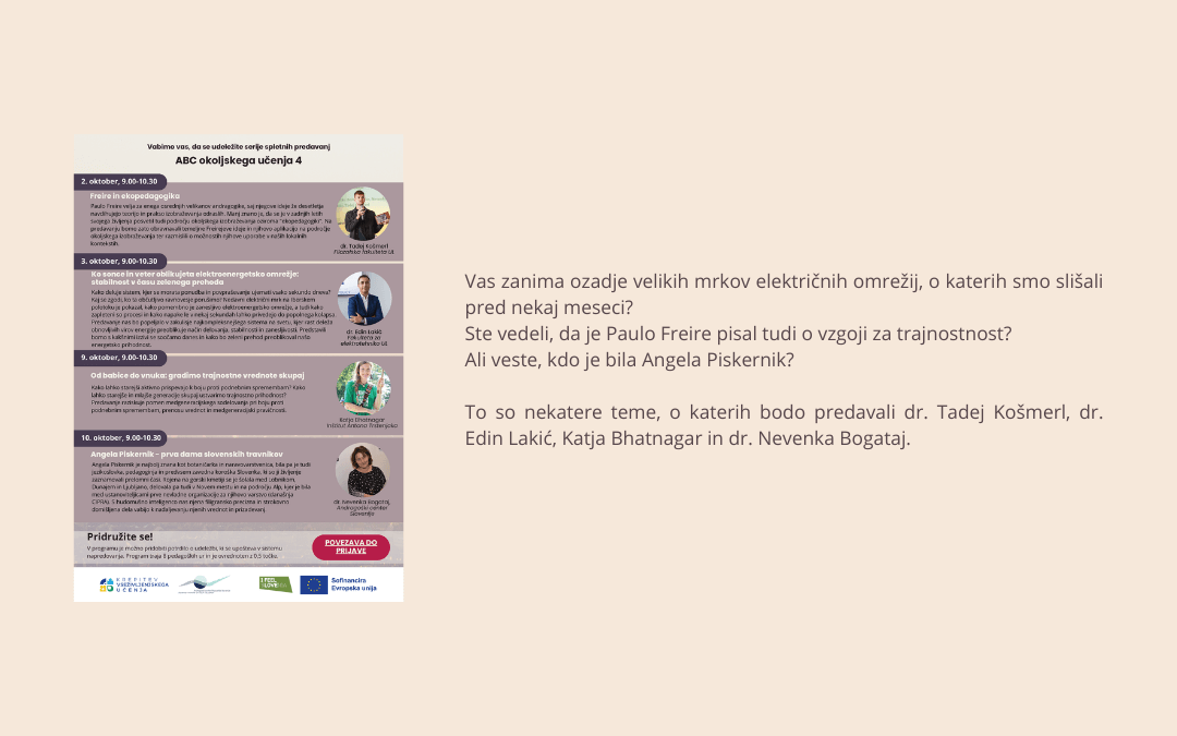 Letak cikla predavanj ABC okoljskega učenja s povabilom.