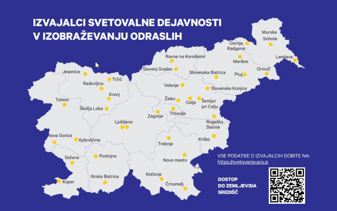 Zemljevid izvajalcev svetovalne dejavnosti v izobraževanju odraslih.