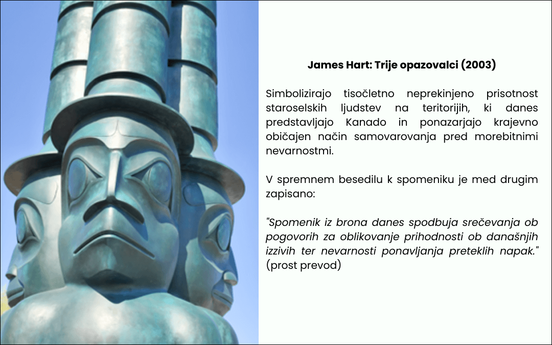 Fotografija spomenika Trije opazovalci z opisom simbolike.