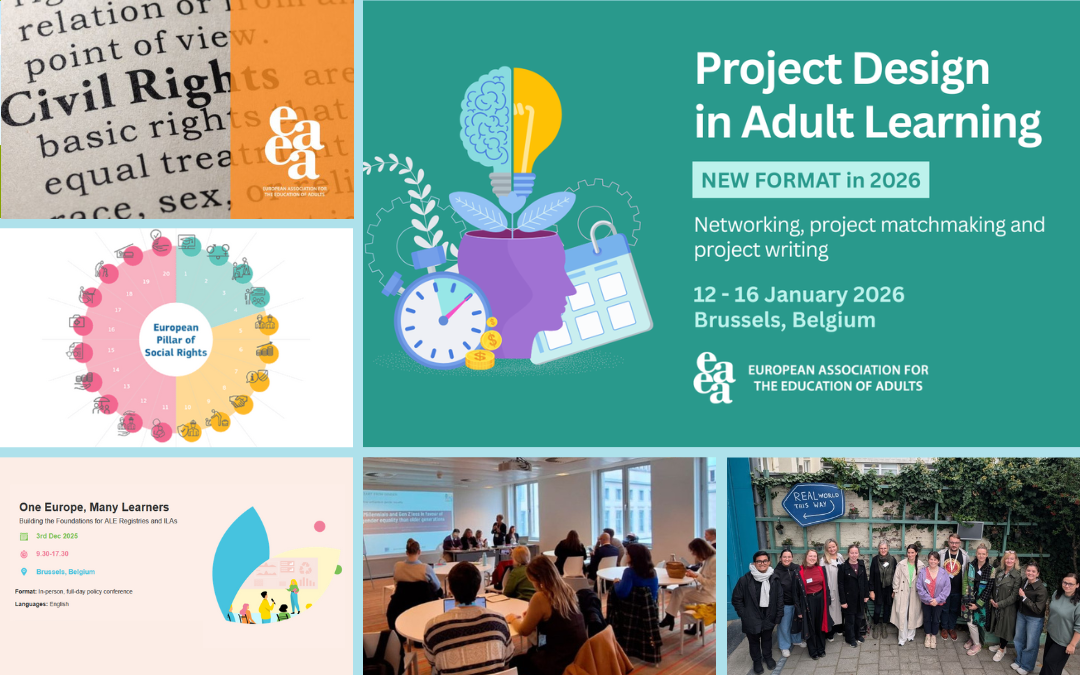 Kolaž fotografij, ki prikazuje vsebino 6. številke novičnika EAEA 2025.