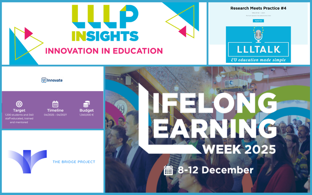 Logotip glasila LLLP Insights s slikami iz izbranih novic oktobrske številke za leto 2025.