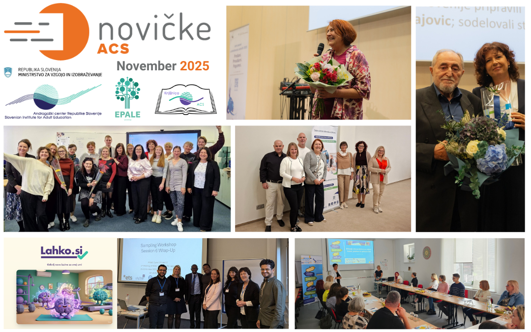 Kolaž slik in fotografij, ki prikazuje vsebino novembrske številke e-Novičk ACS 2025.