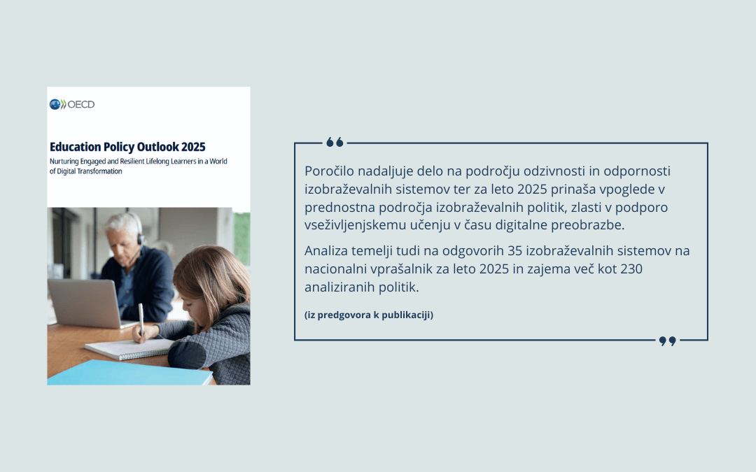 Naslovnica publikacije Education Policy Outlook 2025 s citatom iz predgovora.