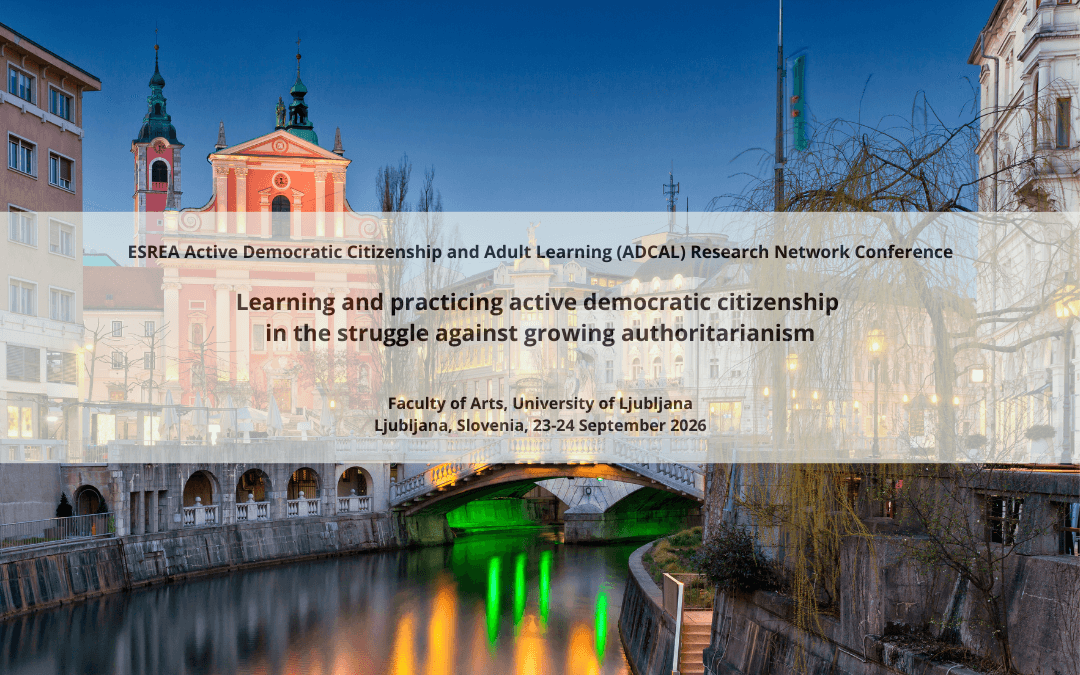 Fotografija Ljubljane s podatki o mednarodni znanstveni konferenci omrežja ESREA ADCAL.