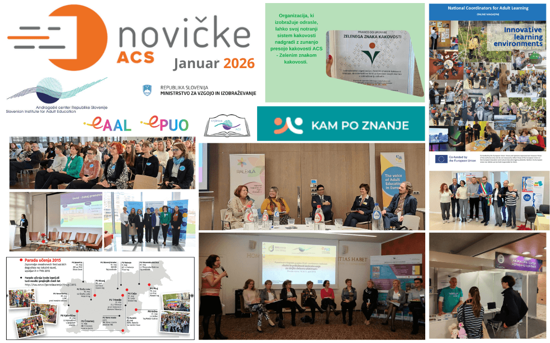 e-Novicke_ACS-012026 Kolaž slik in fotografij, ki prikazuje vsebino januarske številke e-Novičk ACS 2026.