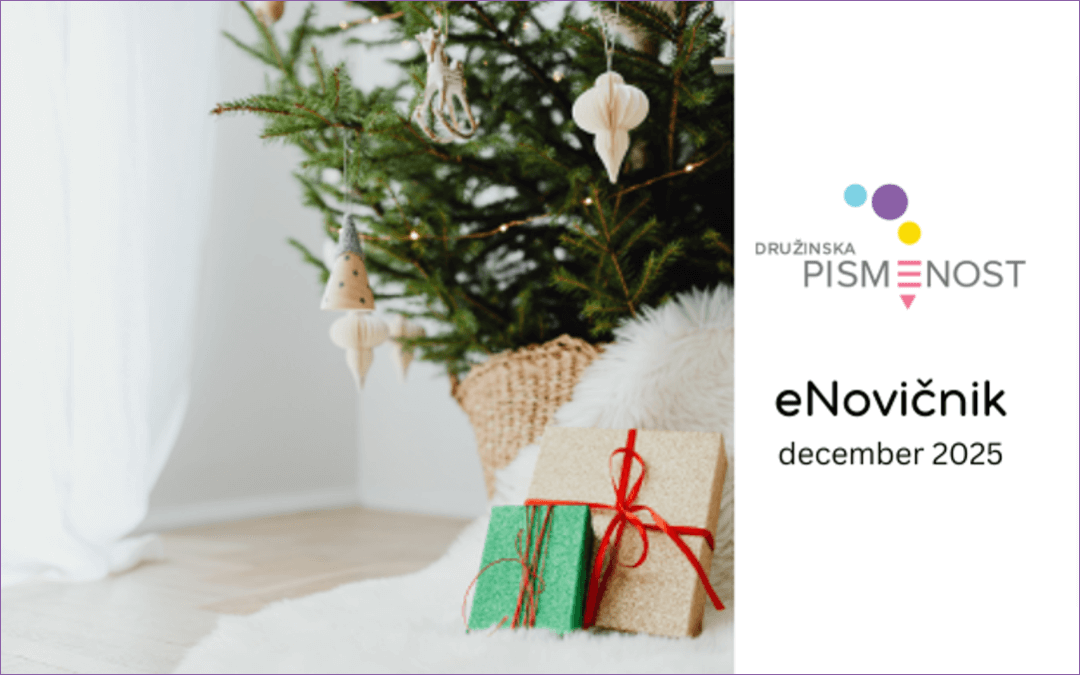 Naslovna fotografija decembrskega eNovičnik za družinsko pismenost, na kateri je novoletna jelka z darili.