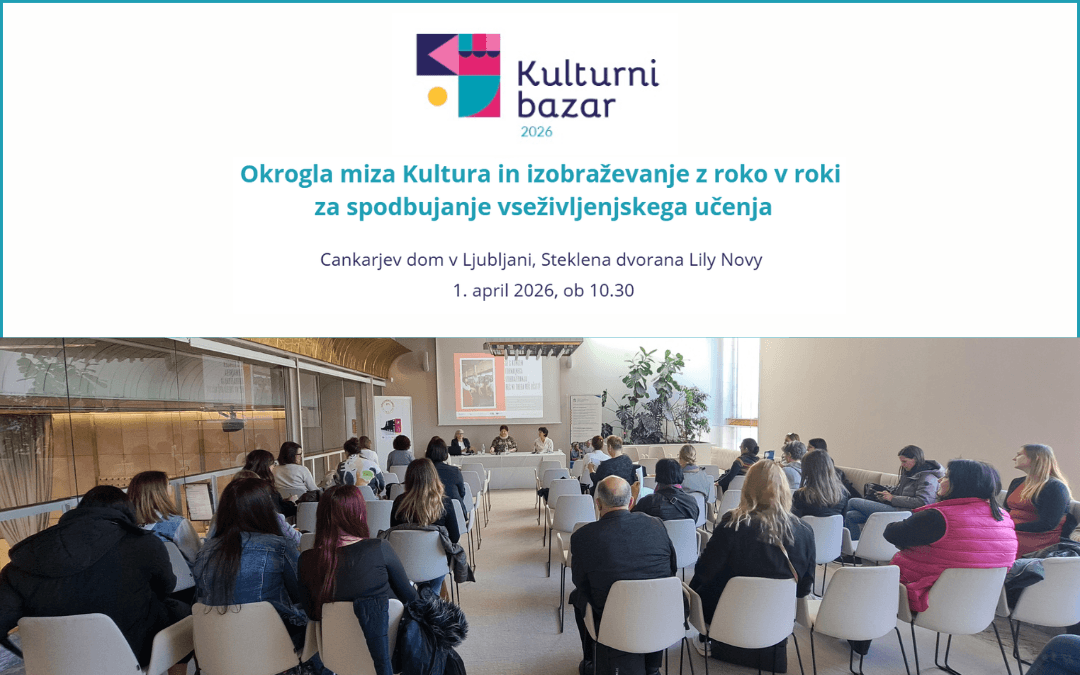 Na povabilu na okroglo mizo Kultura in izobraževanje z roko v roki za spodbujanje vseživljenjskega učenja je fotografija z okrogle mize na Kulturnem bazarju 2025, ki jo je organiziral ACS.