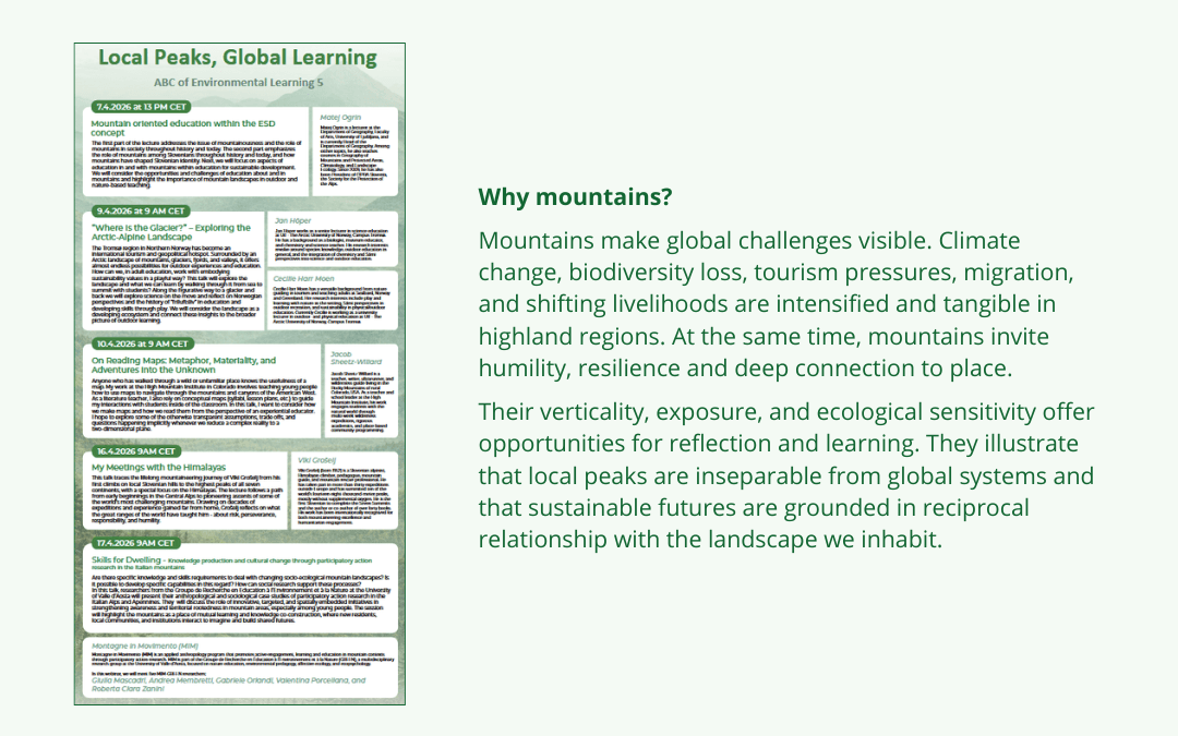 Flyer for the ABC of Environmental Education lecture series, No. 5, with an explanation of the topic.