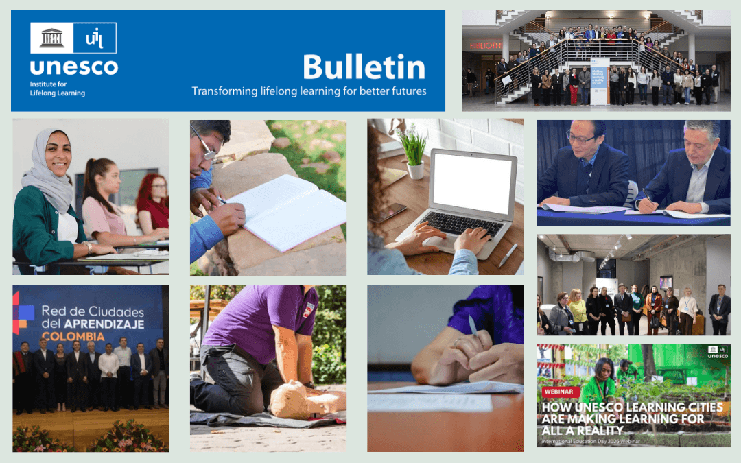 Kolaž fotografij, ki prikazuje vsebino marčevske številke UIL Bulletin 2026.