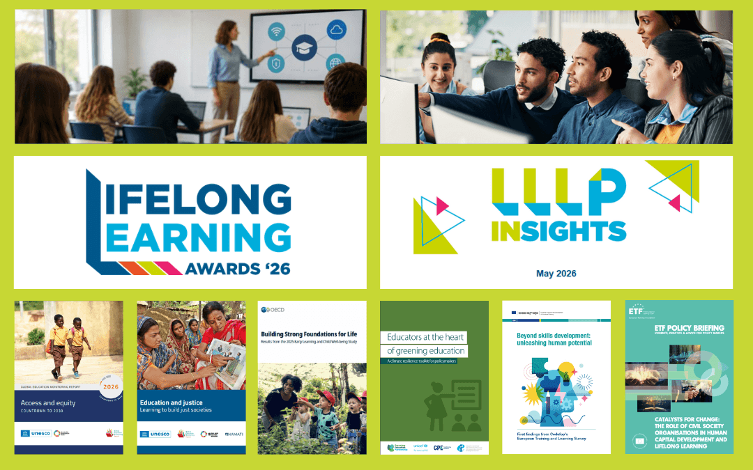 Logotip glasila LLLP Insights s slikami iz izbranih novic majske številke za leto 2026.