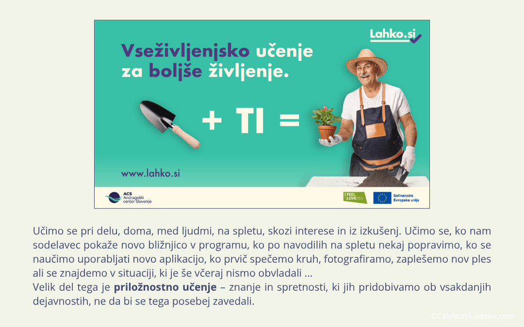 Plakat kampanje z besedilom o priložnostnem učenju.