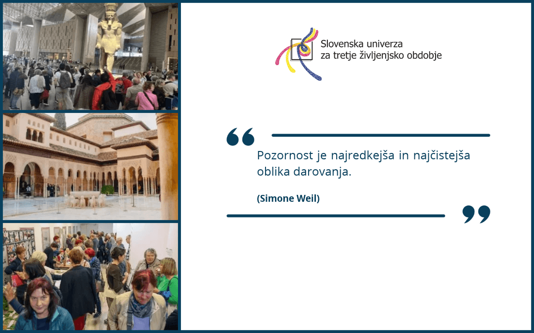 Kolaž slik iz septembrske številke novičnika SUTŽO v letu 2026 in citat Simone Weil.