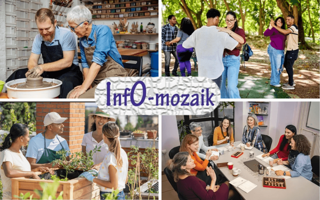 Kolaž fotografij odraslih, ki se učijo v neformalnih oblikah učenja.